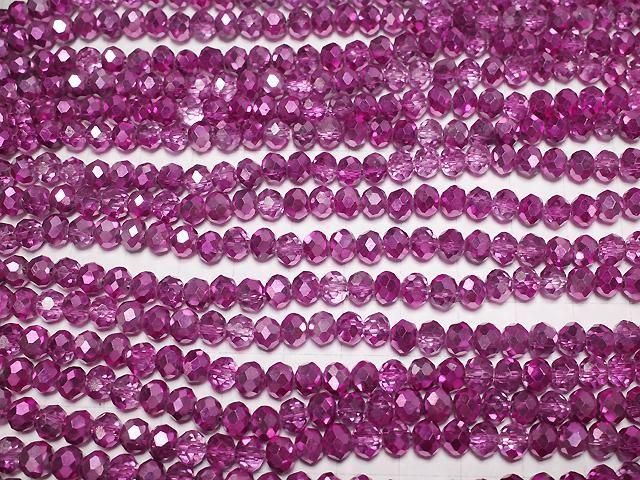 Glasperlen facettierte Knopf-Rondelle 6x6x4,5mm rosa lila halb-beschichtet 1Strang (ca. 15 Zoll/37 cm)