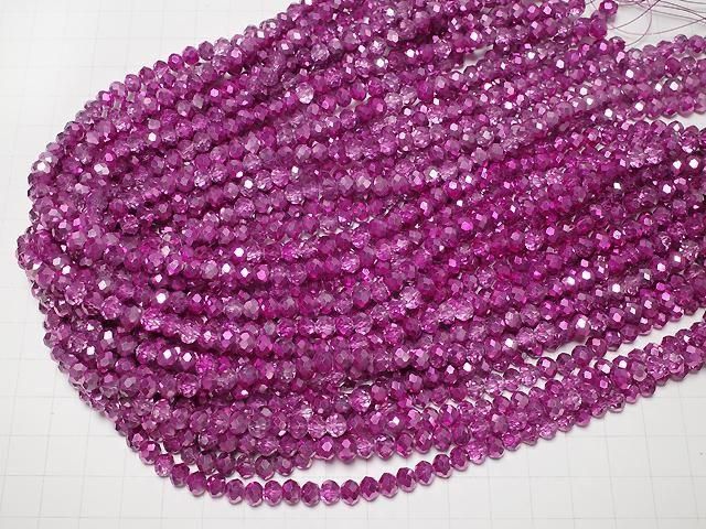 Glasperlen facettierte Knopf-Rondelle 6x6x4,5mm rosa lila halb-beschichtet 1Strang (ca. 15 Zoll/37 cm)