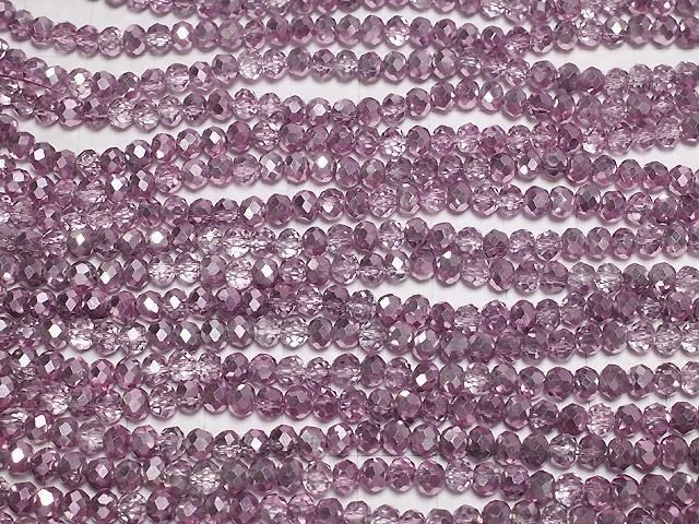 Glasperlen facettierte Knopf-Rondelle 4,5x4,5x3,5mm rauchig rosa halb-beschichtet 1Strang Perlen (ca. 15 Zoll/37 cm)