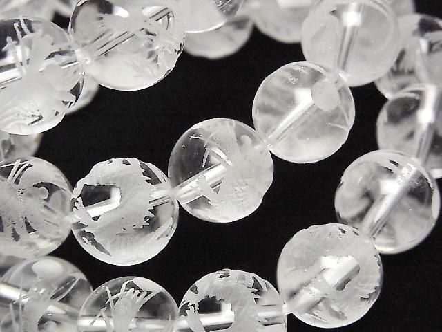 龍 (四神獸) 雕刻!水晶 AAA 級圓珠 12mm 1 串 (手鍊)