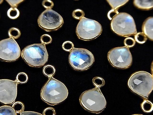 Hochwertiger Regenbogen-Mondstein AA++ Fassung Kastanie 7x7mm Rosenschliff 18KGP 3 Stück