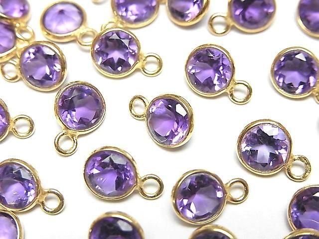 Hochwertiger Amethyst AAA Zargenfassung Rund Facettiert 6,5x6,5mm 18KGP 3Stk