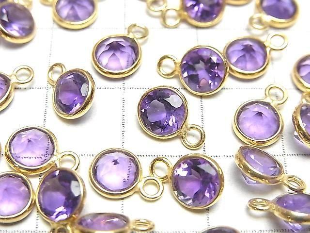 Hochwertiger Amethyst AAA Zargenfassung Rund Facettiert 6,5x6,5mm 18KGP 3Stk