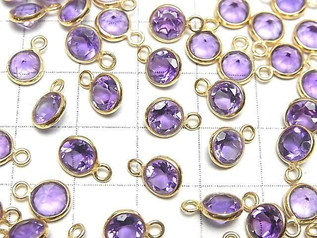 Hochwertiger Amethyst AAA Zargenfassung Rund Facettiert 6,5x6,5mm 18KGP 3Stk