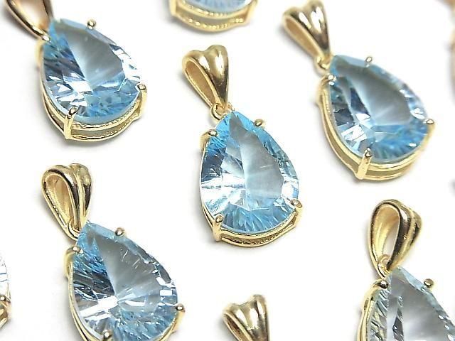 High Quality Sky Blue Topaz AAA Pear Shape Concave Cut Pendant 14x10mm 18KGP 1pc