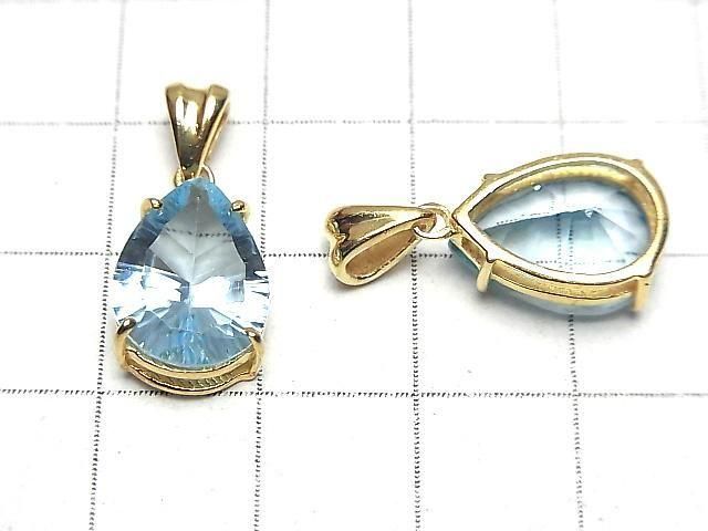 High Quality Sky Blue Topaz AAA Pear Shape Concave Cut Pendant 14x10mm 18KGP 1pc