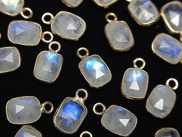 Hochwertiger Regenbogen-Moonstone AA++ Zargenfassung Rechteckig-Facettiert Oval 9x7mm 18KGP 3Stück