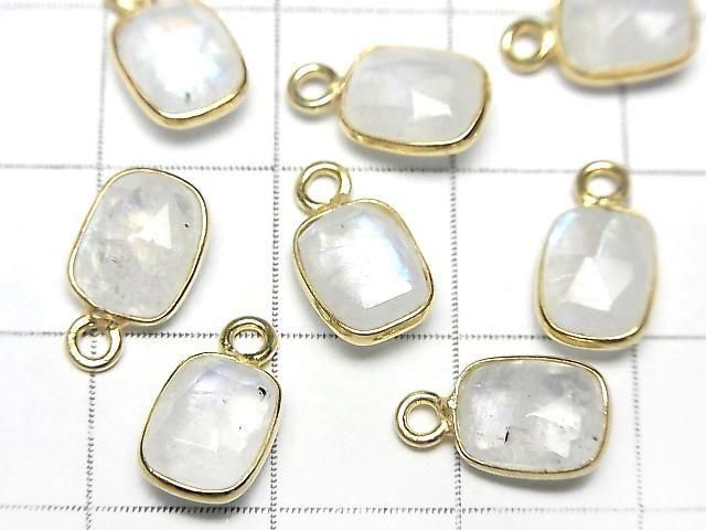 Hochwertiger Regenbogen-Moonstone AA++ Zargenfassung Rechteckig-Facettiert Oval 9x7mm 18KGP 3Stück