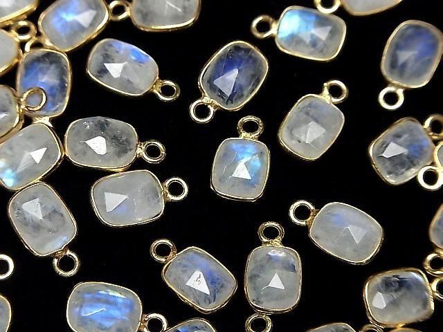 Hochwertiger Regenbogen-Moonstone AA++ Zargenfassung Rechteckig-Facettiert Oval 9x7mm 18KGP 3Stück