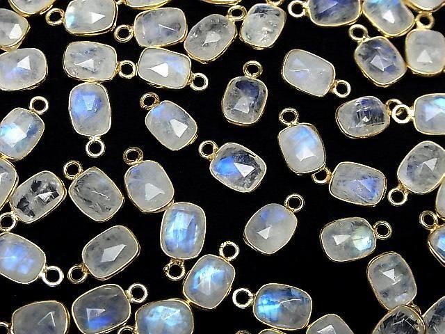 Hochwertiger Regenbogen-Moonstone AA++ Zargenfassung Rechteckig-Facettiert Oval 9x7mm 18KGP 3Stück