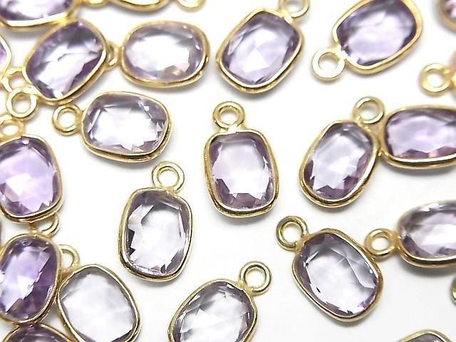 Hochwertiger rosa Amethyst AAA Zargenfassung Rechteckig-Facettiert Oval 9x7mm 18KGP 3Stück