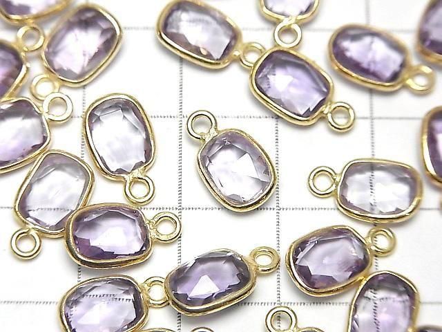 Hochwertiger rosa Amethyst AAA Zargenfassung Rechteckig-Facettiert Oval 9x7mm 18KGP 3Stück