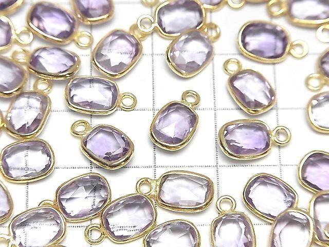 Hochwertiger rosa Amethyst AAA Zargenfassung Rechteckig-Facettiert Oval 9x7mm 18KGP 3Stück