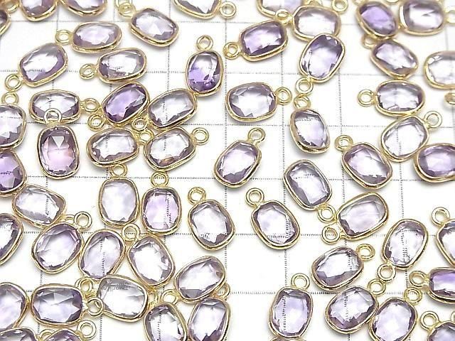 Hochwertiger rosa Amethyst AAA Zargenfassung Rechteckig-Facettiert Oval 9x7mm 18KGP 3Stück