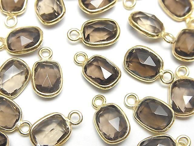 Hochwertiger rauchiger Quarz AAA Zargenfassung Rechteckig-Facettiert Oval 9x7mm 18KGP 3Stück