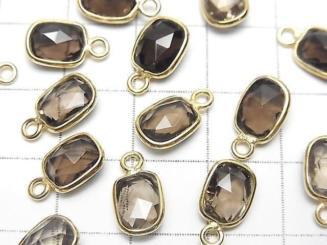 Hochwertiger rauchiger Quarz AAA Zargenfassung Rechteckig-Facettiert Oval 9x7mm 18KGP 3Stück
