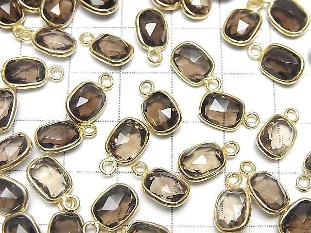 Hochwertiger rauchiger Quarz AAA Zargenfassung Rechteckig-Facettiert Oval 9x7mm 18KGP 3Stück