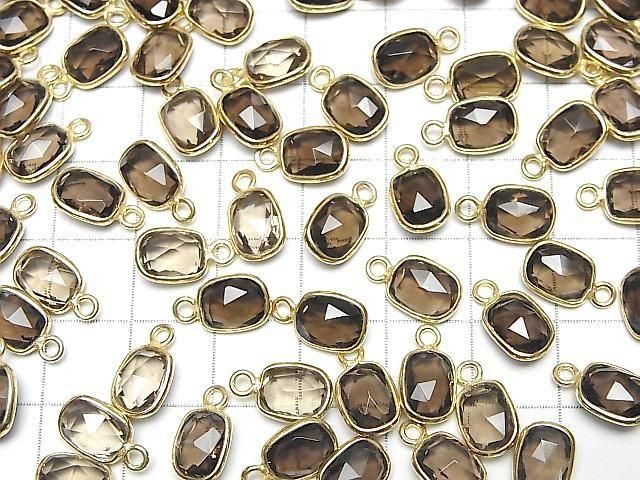 Hochwertiger rauchiger Quarz AAA Zargenfassung Rechteckig-Facettiert Oval 9x7mm 18KGP 3Stück