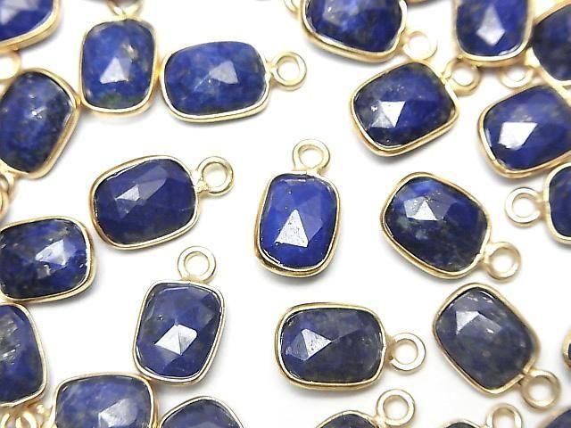 Hochwertiger Lapislazuli AAA- Zargenfassung Rechteckig-Facettiert Oval 9x7mm 18KGP 3Stück