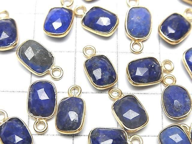 Hochwertiger Lapislazuli AAA- Zargenfassung Rechteckig-Facettiert Oval 9x7mm 18KGP 3Stück