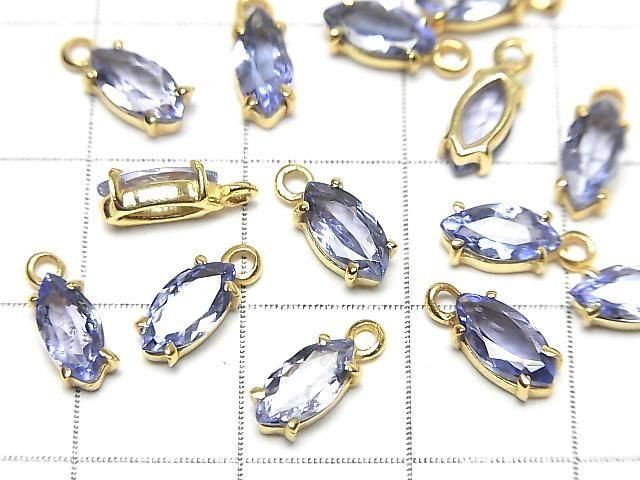Hochwertiger Tansanit AAA Zargenfassung Marquise Facettiert 8x4mm 18KGP 2Stück