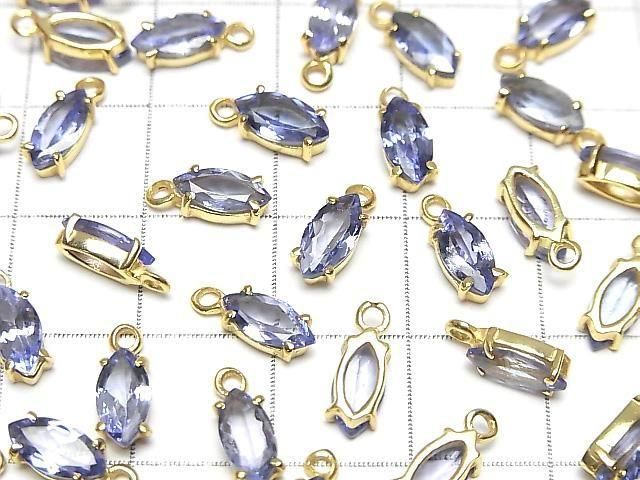 Hochwertiger Tansanit AAA Zargenfassung Marquise Facettiert 8x4mm 18KGP 2Stück