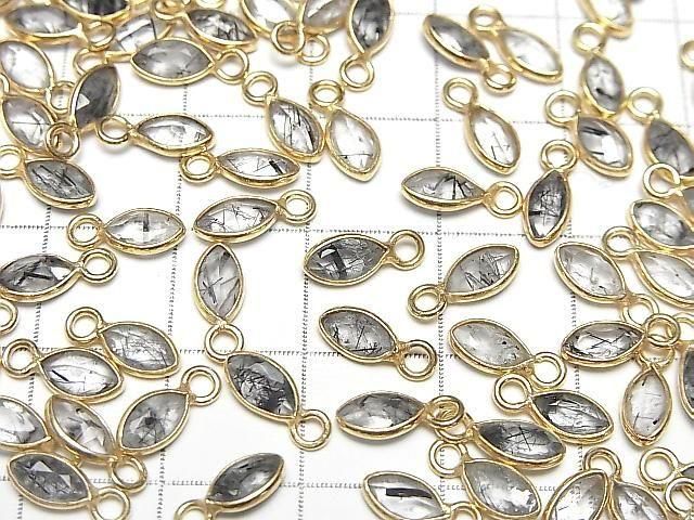 Hochwertiger Turmalinquarz AAA- Zargenfassung Marquise facettiert 7x4mm 18KGP 3 Stück