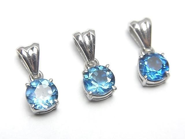 Hochwertiger London Blue Topas AAA rund facettiert 6x6mm Anhänger Silber925