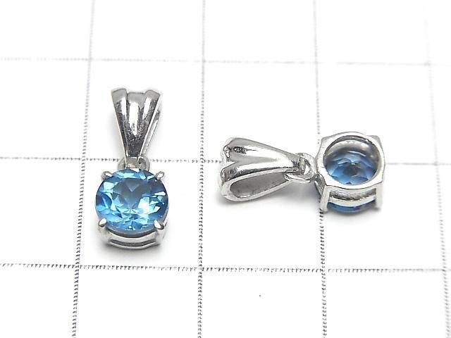 Hochwertiger London Blue Topas AAA rund facettiert 6x6mm Anhänger Silber925
