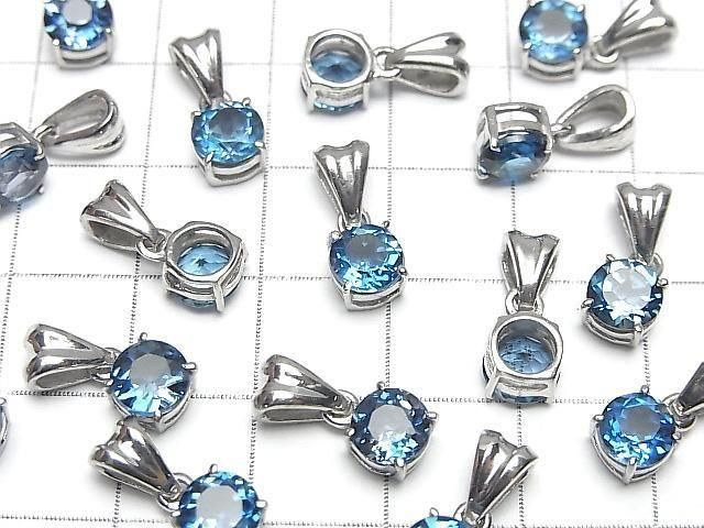 Hochwertiger London Blue Topas AAA rund facettiert 6x6mm Anhänger Silber925