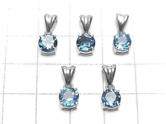 Hochwertiger London Blue Topas AAA rund facettiert 6x6mm Anhänger Silber925