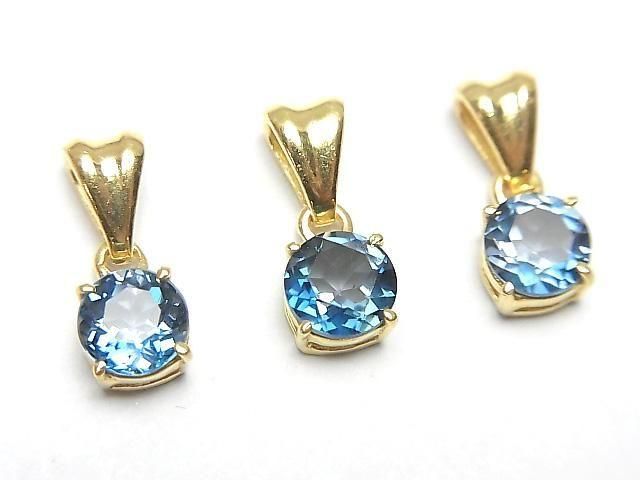 Hochwertiger London Blue Topas AAA rund facettiert 6x6mm Anhänger 18KGP