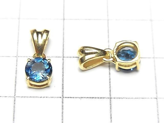 Hochwertiger London Blue Topas AAA rund facettiert 6x6mm Anhänger 18KGP