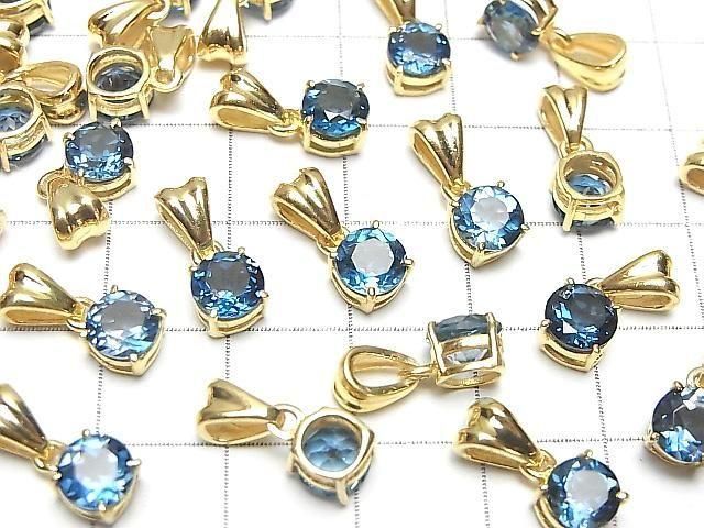 Hochwertiger London Blue Topas AAA rund facettiert 6x6mm Anhänger 18KGP