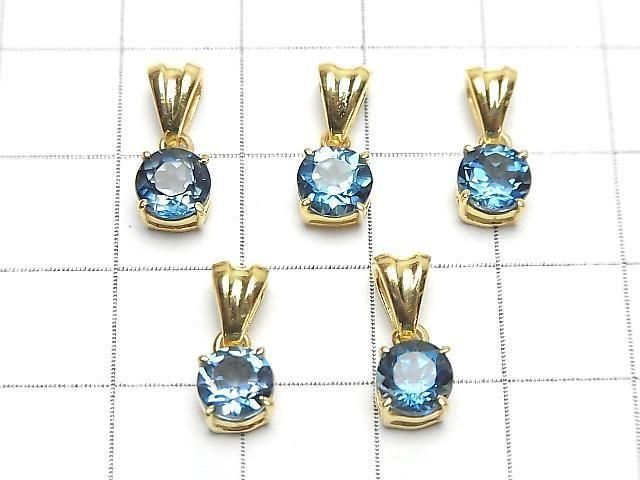 Hochwertiger London Blue Topas AAA rund facettiert 6x6mm Anhänger 18KGP