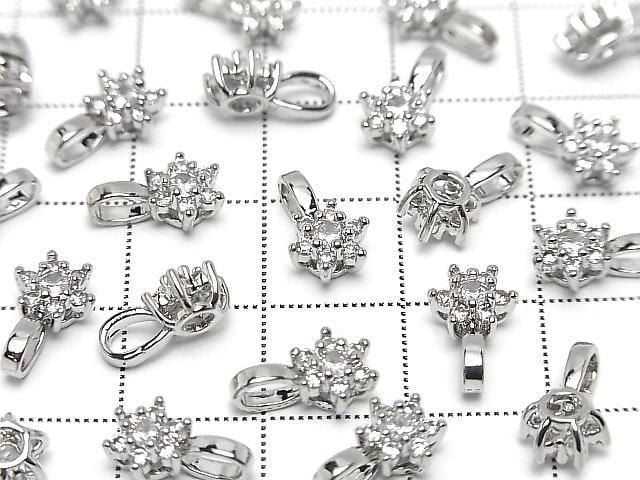 Metal parts CZ Charm, pendant flower 10.5x6.5mm silver color 3pcs