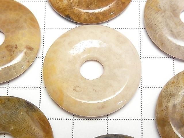 Fossilkoralle Münze (Donut) 30x30mm 2Stück