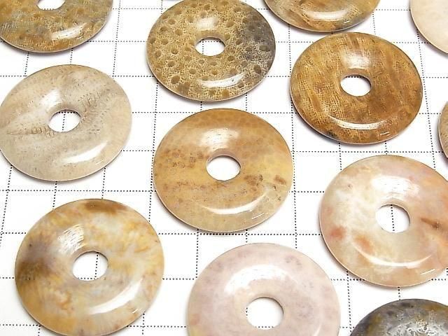 Fossilkoralle Münze (Donut) 30x30mm 2Stück