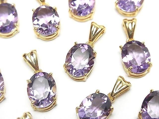 Hochwertiger Amethyst AAA Oval Facettiert Anhänger 10x8mm 18KGP 1Stück