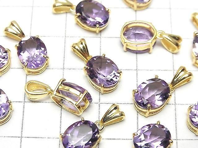 Hochwertiger Amethyst AAA Oval Facettiert Anhänger 10x8mm 18KGP 1Stück