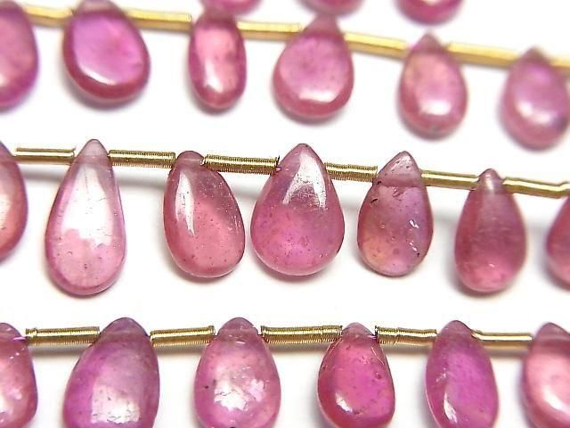 Hochwertiger Rubin (Rosa Saphir) AA++ Birnenform (Glatt) halbe oder 1 Strang Perlen (ca. 7 Zoll/17 cm)