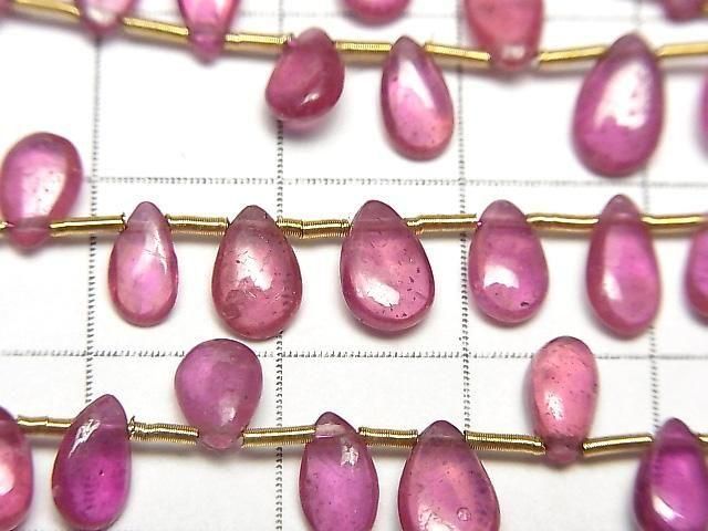 Hochwertiger Rubin (Rosa Saphir) AA++ Birnenform (Glatt) halbe oder 1 Strang Perlen (ca. 7 Zoll/17 cm)