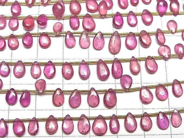 Hochwertiger Rubin (Rosa Saphir) AA++ Birnenform (Glatt) halbe oder 1 Strang Perlen (ca. 7 Zoll/17 cm)