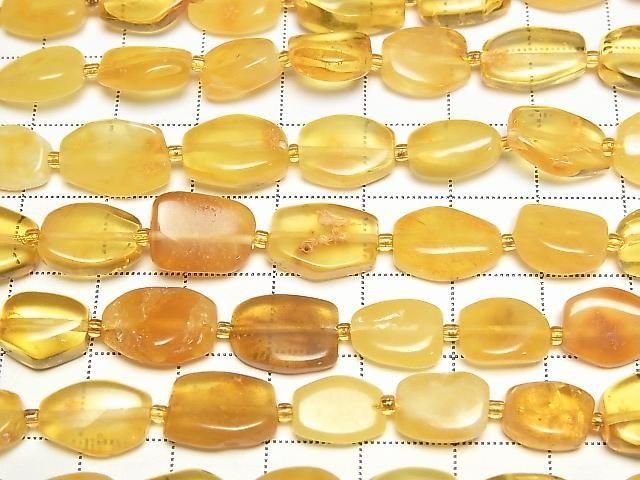 Perles plates en ambre de la Baltique (jaunes), 1 fil (env. 35 cm/14 po)