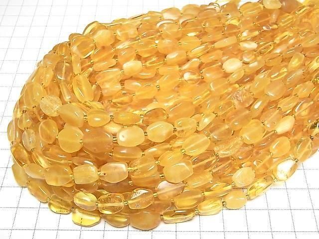Perles plates en ambre de la Baltique (jaunes), 1 fil (env. 35 cm/14 po)