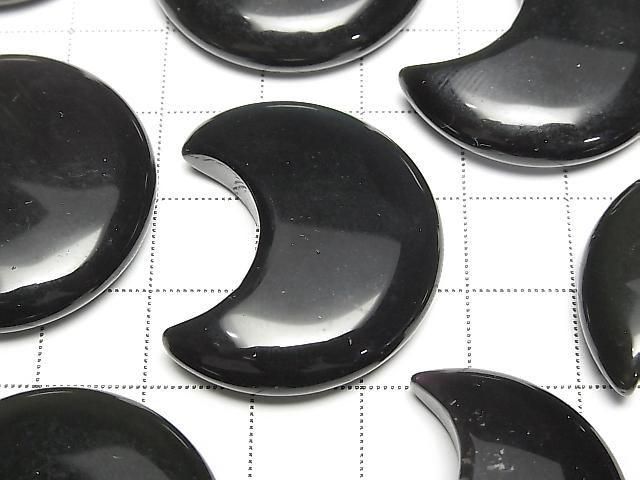 Schwarzer Regenbogenobsidian Mondmotiv 32x28mm 2 Stück