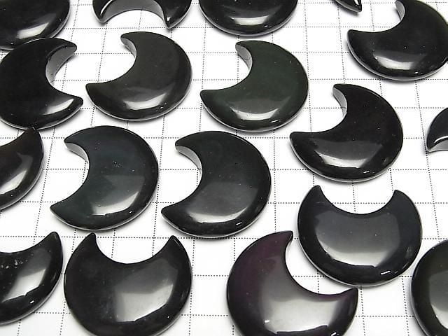 Schwarzer Regenbogenobsidian Mondmotiv 32x28mm 2 Stück