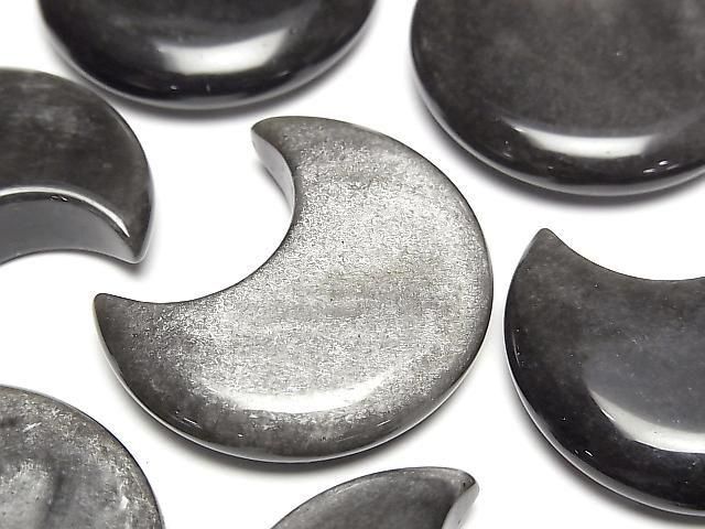 Silber Obsidian Mond Motiv 32x28mm 2Stück