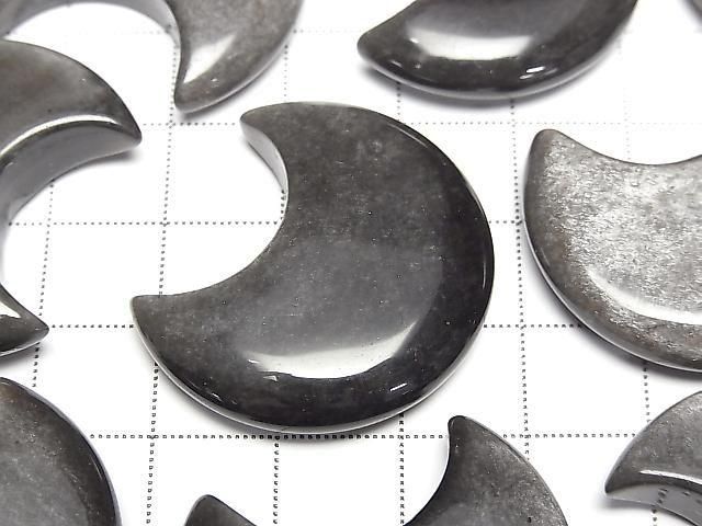 Silber Obsidian Mond Motiv 32x28mm 2Stück
