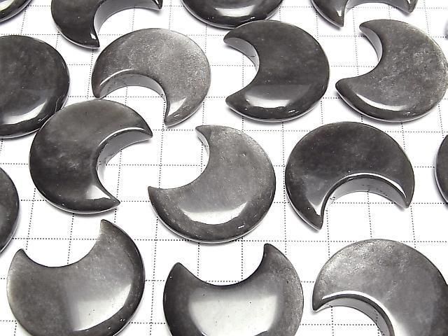Silber Obsidian Mond Motiv 32x28mm 2Stück